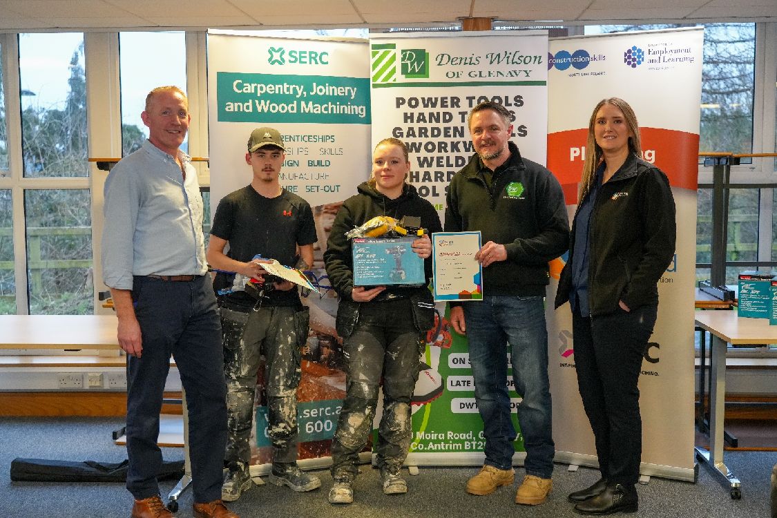 Picture of Wall and Floor Tiling winners with tutors and sponsors